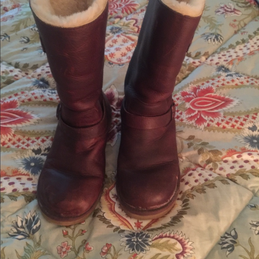 UGG Kensington Leather Sheepskin Buckle Boots